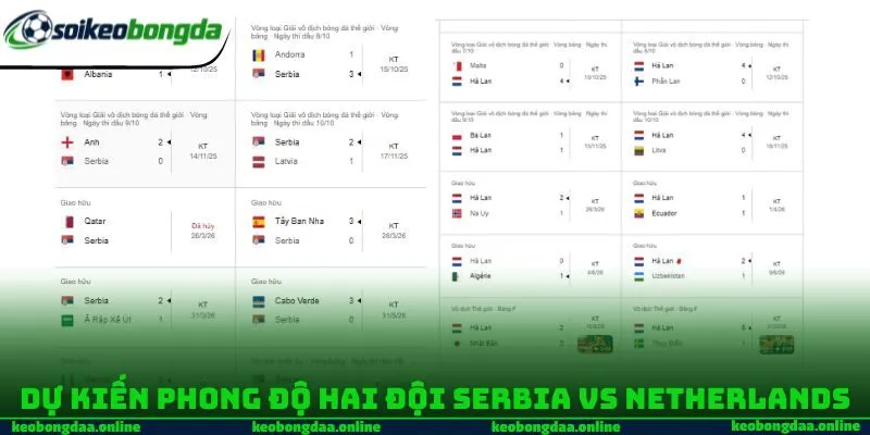 Dự kiến phong độ hai đội Serbia vs Netherlands