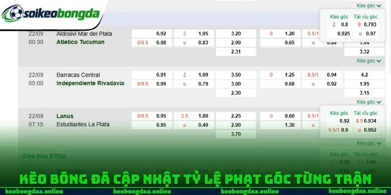 Kèo bóng đá cập nhật tỷ lệ phạt góc từng trận